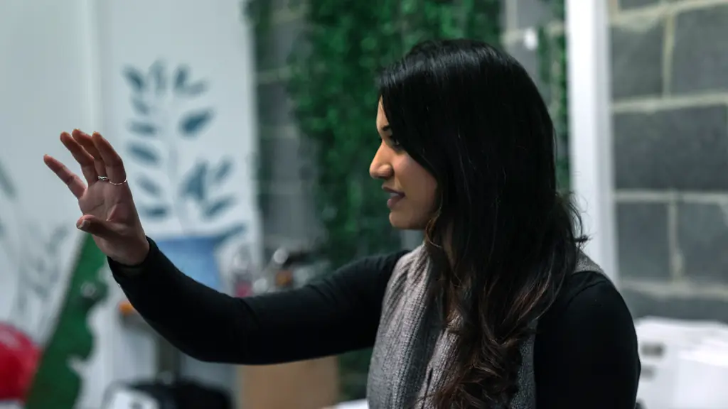 Ginu Chacko, founder of Talentrade, gestures while explaining an idea during a session